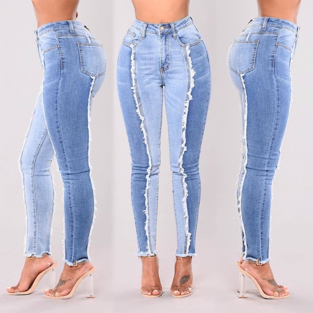 Fashion Nova Patchwork Colorblock Jeans Medium Wash Colored Denim - Picture 2 of 9